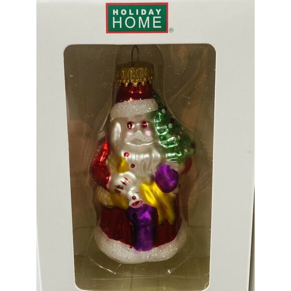 Holiday Santa Snowman Home Glass Hanging Ornaments Hand Painted Lot of 3 - Picture 2 of 12